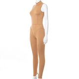Summer Solid Color Sleeveless High Collar Sexy Tight Jumpsuit