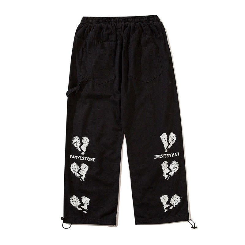 Man Fall Outfits Cargo Pants Dark High Street Love Ribbon Tooling Casual Long Pants Men and Women