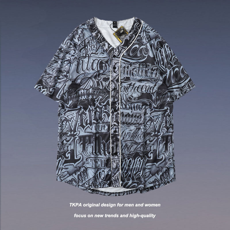 Baggy Baseball Jersey Baseball Cardigan Short Sleeve T-shirt Summer