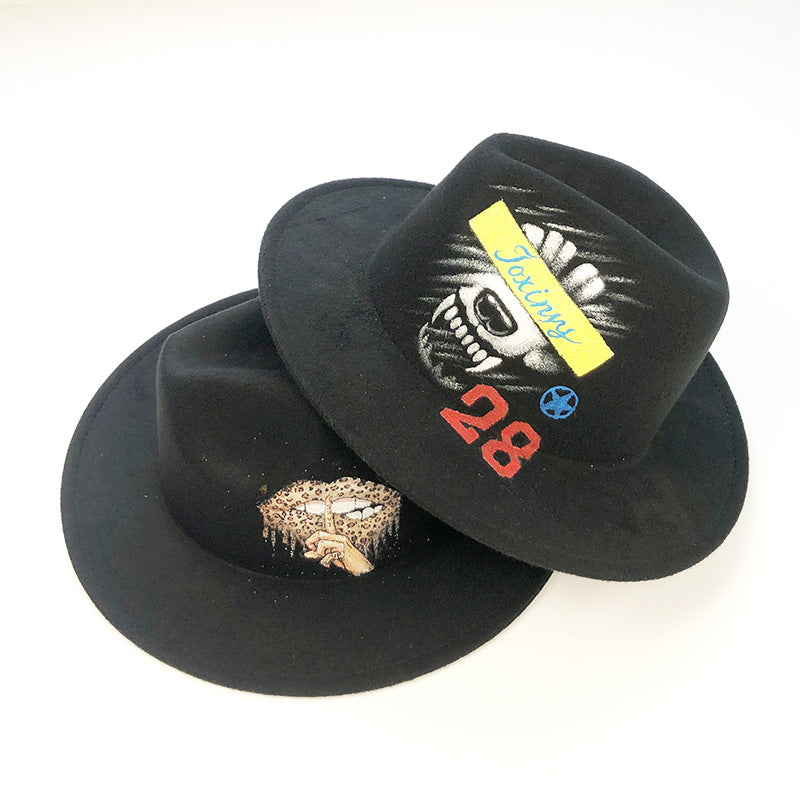 Italian Fedora Hats Doodle Hand Drawn Hat Autumn and Winter Black Top Hat
