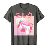 Oversized 90s T Shirt Fun Retro Cute Strawberry Milk Paper Box T-Shirt Women'S Short Sleeve Cotton