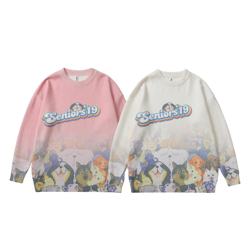 Mens Fall Outfits Sweater Man and Woman Cartoon Digital Couple Wear Knitted Pullover Top