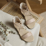 Flat Dress Sandals Summer Square Heel Solid Color Buckle Hollowed Leisure Sandals for Women