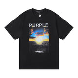 Purple Brand T Shirts Spring/Summer Sea Sunrise Printed Men's and Women's Loose Casual Short-Sleeved T-shirt
