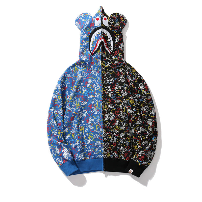 WGM Closing Black Camouflage Stitching Shark Zipper Hooded