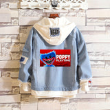 Comic Denim Jacket Men and Women Fashion Hooded Denim Jacket Spring and Autumn