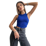 Music Festivals Rave Outfits Girls Tops Summer Women's Fashion round Neck Sleeveless Slim Fit