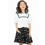 Children Girl Skirts Solid Color Summer T-shirt Black Dots Short Skirt