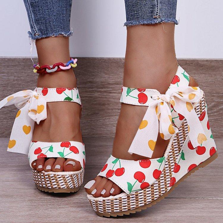 Women Open Toe Sandals Flats Summer Thick-Soled Peep Toe Bow Sandals