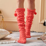 Winter Chunky Cable Thick Knit Thigh High Socks Long Stockings Boot Knitted Garter Fur Ball over the Knee Stockings Woolen Yarn Socks