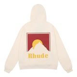 Rhude Hoodie Sunrise Printed Cotton Loose-Fitting Hoodie Sweatshirt
