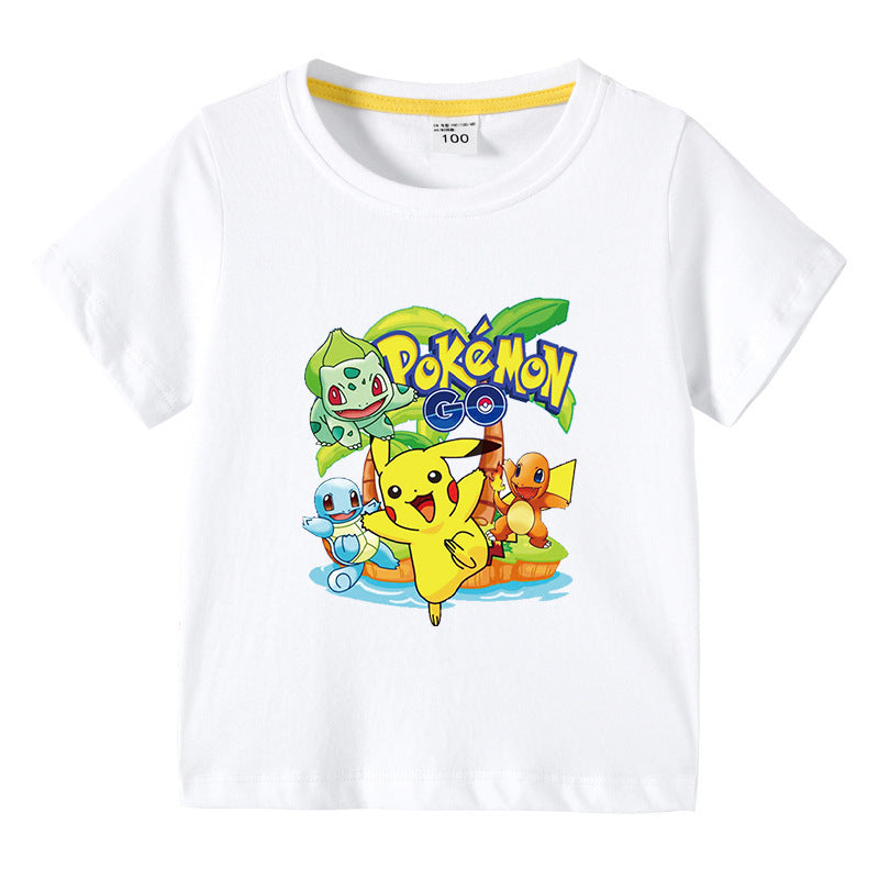 Children Pokemon Pikachu T Shirt Short Sleeve Cotton T-shirt Casual Sports