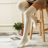 Winter Chunky Cable Thick Knit Thigh High Socks Long Stockings Boot Knitted Socks over the Knee Lengthened Stockings