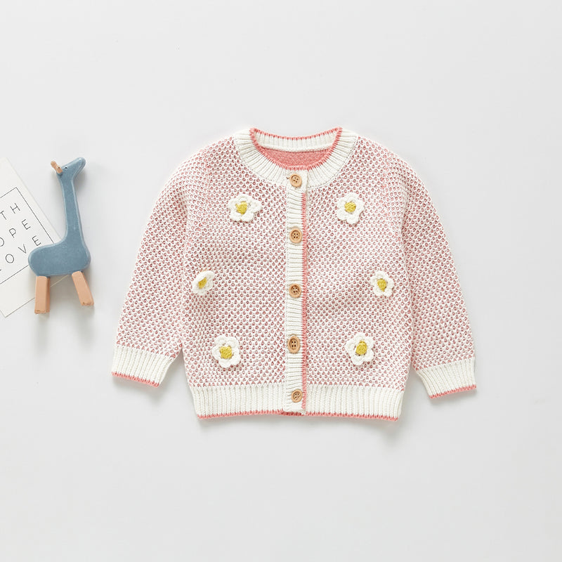 Spring Rompers Babies' Knit Jumpsuit Flower Long Sleeve Romper Outwear