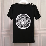T Shirt Balmain T-shirt Women's Short Sleeve Shoulder Gold and Silver Button