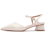 Nude Block Heels Closed Toe Pumps Chunky Heel Sandals Women round Toe Women's Shoes