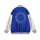 Baby Blue Varsity Jacket Vintage Baseball Uniform Jacket Male Baggy Coat