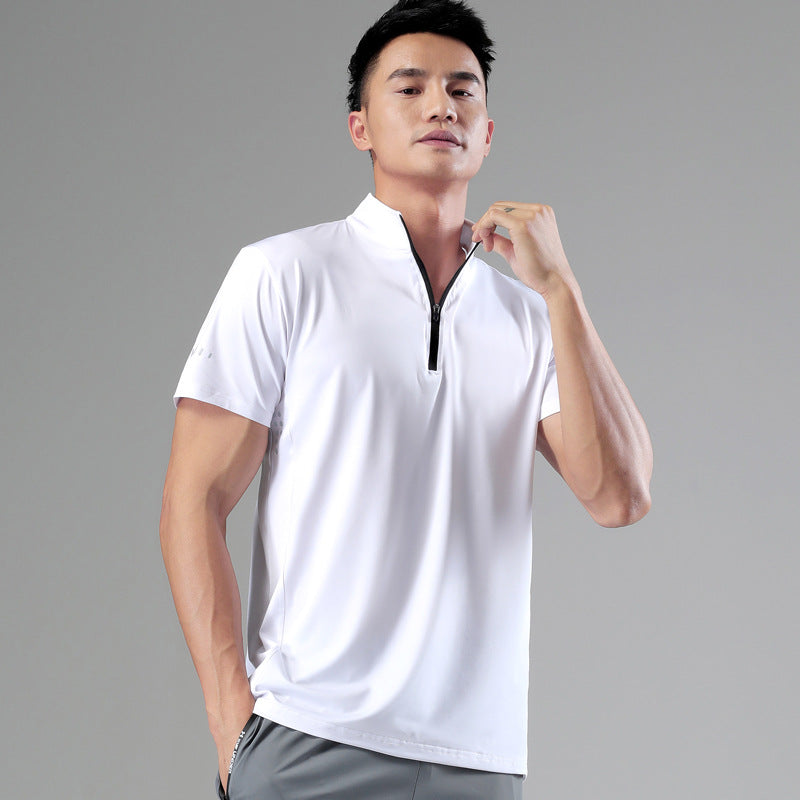 Sweat Wicking Shirt Stand Collar Men's Polo Shirt Summer Sports Short-Sleeved Quick-Drying T-shirt