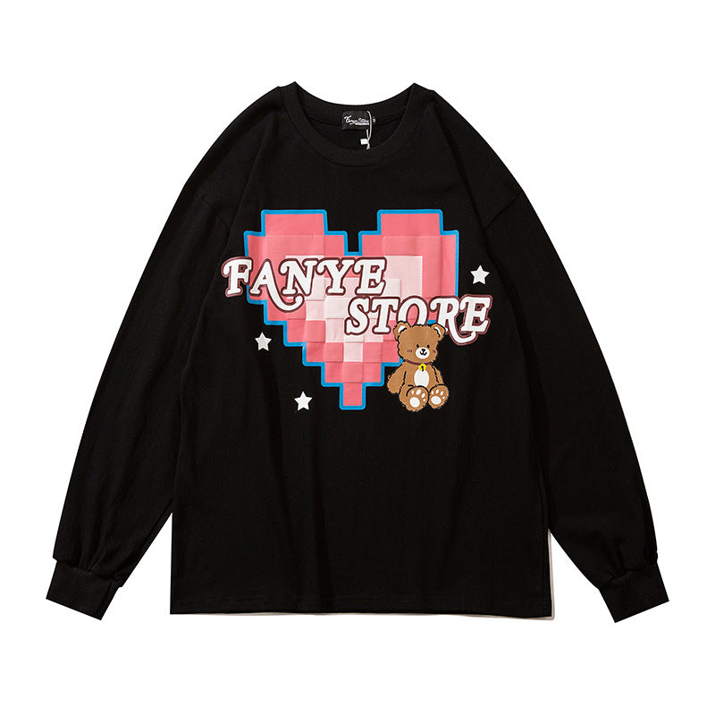 Mens Fall Outfits Long-Sleeved T-shirt Men's Heart Printing Top Loose Clothes