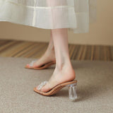 Nude Block Heel Peep Toe Summer Transparent Sandals