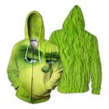 Grinch Hoodie Christmas Sweater Couple 3D Printed Cardigan plus Size