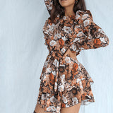Emery Rose Dresses round Neck Waist Trimming Printed Short Cake Dress