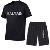 Balmain T Shirt & Sweatpant 2 Piece Set Men's Summer Casual Suit Printing Stylish Two-Piece Set