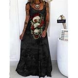 Skull Dress Spring and Summer Women's Clothing Printed Loose plus Size Lace up Dress