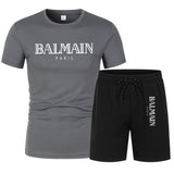 Balmain T Shirt & Sweatpant 2 Piece Set Men's Sport Suit Casual Shorts Short Sleeve