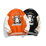 The Bears Varsity Jacket Contrast Color Sports Baseball Uniform Men's Autumn Bear Jacket Youth Cartoon Embroidered Jacket