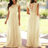 Women Lace Wedding Dress round Neck Lace Chiffon Dress Large Swing Dress Gown
