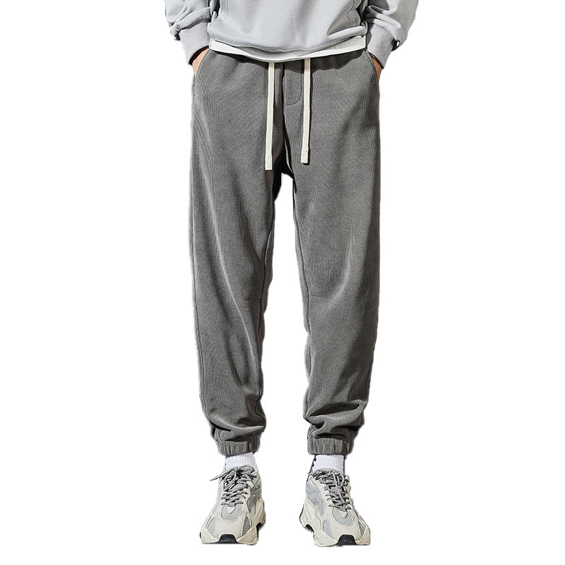 Mens Corduroy Pants Fleece-Lined Thickened Winter Ankle Banded Slacks Men's Chenille Sweatpants