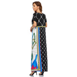 Muslim Women Stylish Kashibo Abaya Muslim Ladies Long Gown Islamic Clothing Jilbab Jalabiya Summer Short Sleeve Printed Robe