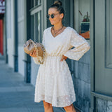 Women Fall Outfits Autumn Winter Skirt V-neck Long Sleeve Mesh Dress
