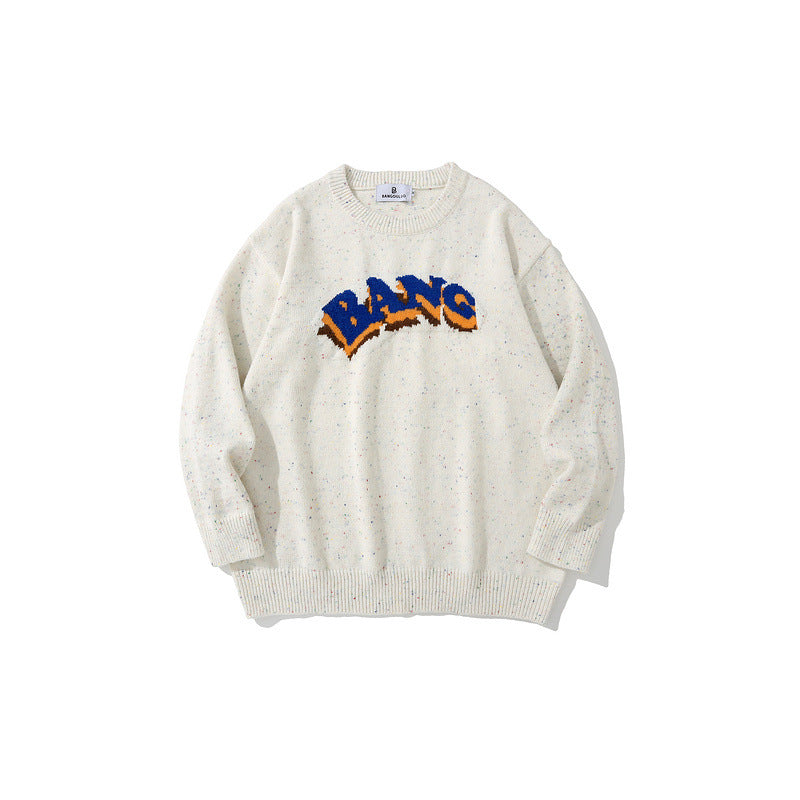 Mens Fall Outfits Retro Alphabet round Neck Knitted Jacket Oversize Pullover Sweater for Men and Women