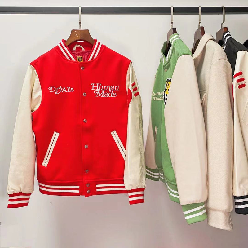 Bone Varsity Jacket Love Leather Sleeve Baseball Uniform Jacket Coat Embroidery