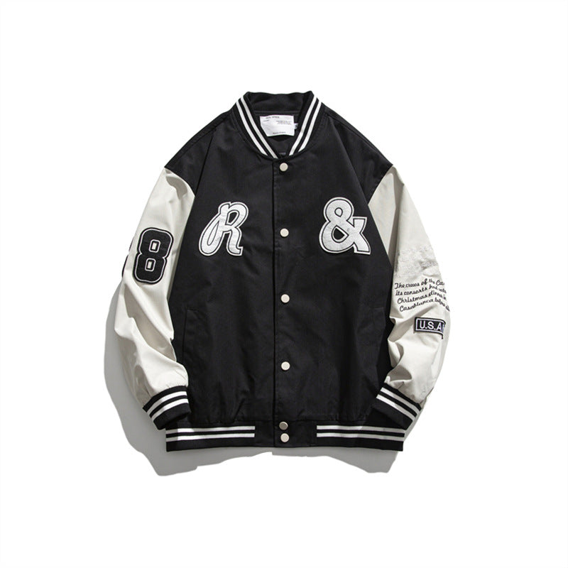 Black Varsity Jacket Autumn Towel Embroidered Jacket Jacket Casual Loose Baseball Uniform Top for Men