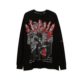 Mens Fall Outfits Graffiti Letter Printed Loose Long Sleeves T-shirt Men and Women Couple round Neck Sweater