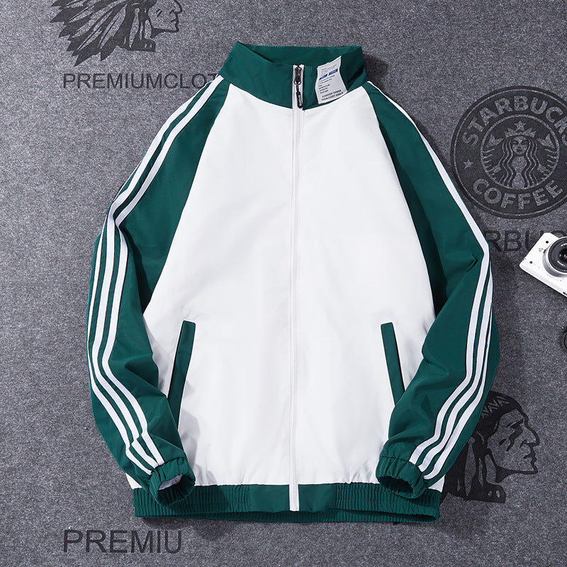 White Varsity Jacket Men's Autumn Youth Sportswear Student Three Bars Baseball Uniform Casual Jacket