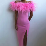 Olivia Wilde Dress Evening Gown Feather Dress Banquet Temperament