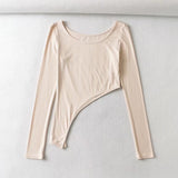 Women Fall Fall Fall Five-Color Hem Irregular Long Sleeve Top Slim-Fit Base T-shirt