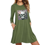 Skull Dress Skull Print Long Sleeve Slim Dress for Women