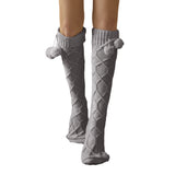 Winter Chunky Cable Thick Knit Thigh High Socks Long Stockings Boot Knitted Garter Fur Ball Woolen Yarn Socks
