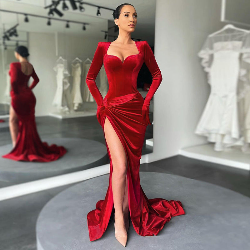 Winter Formal Dresses Slim-Fit High Waist Gloves Dress