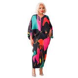Nina Parker Graffiti Dress Batwing Sleeve Pleated Dress Reverse