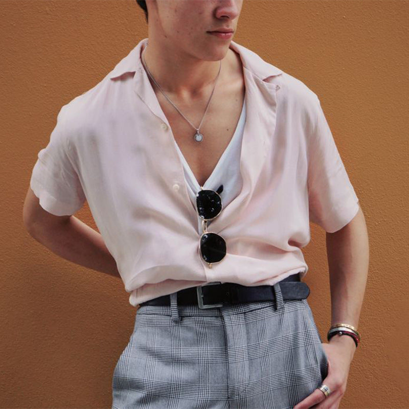 Rave Outfits Men Shirt Casual Draping Shirt Men's Solid Color Shirt Summer Casual