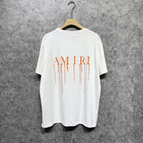 Amiri T Shirt Orange Printed Casual Hip Hop High Street round Neck Short Sleeve T-shirt