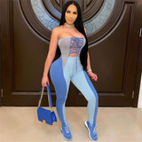 Spring Sexy Contrast Color Lace-up Backless Slim Fit One-Piece Trousers