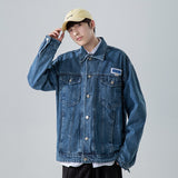Denim Varsity Jacket Autumn and Winter Washed Denim Jacket Men's All-Match Loose Labeling Student Jacket