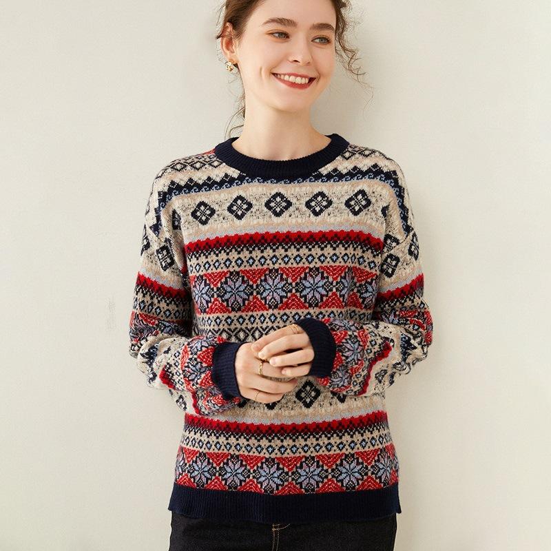 Fair Isle Sweater Cottagecore Outfits for Women Fair Island Jacquard  Sweater Women's Vintage Sweater Pullover Puff Sleeve